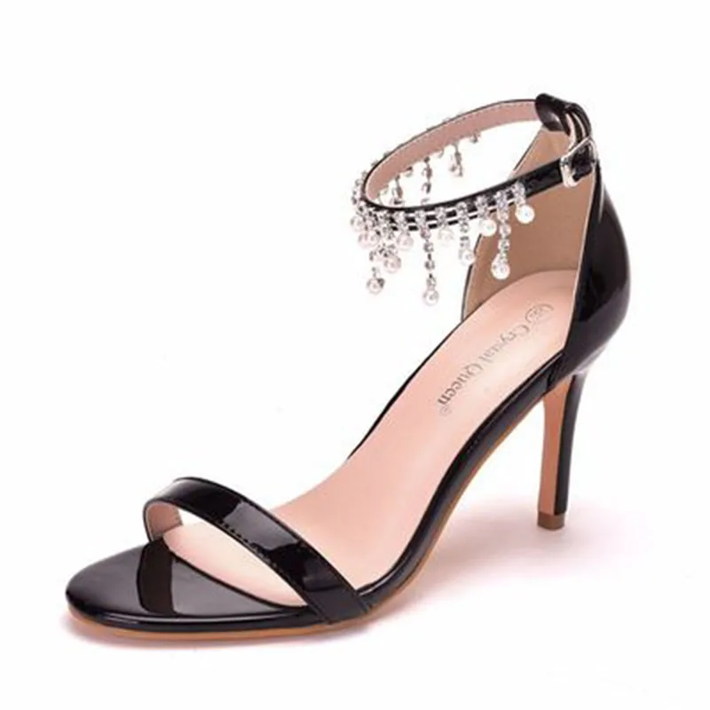 

Nude high heel sandals shallow mouth with stiletto fish mouth open toe beaded sandals summer high heels