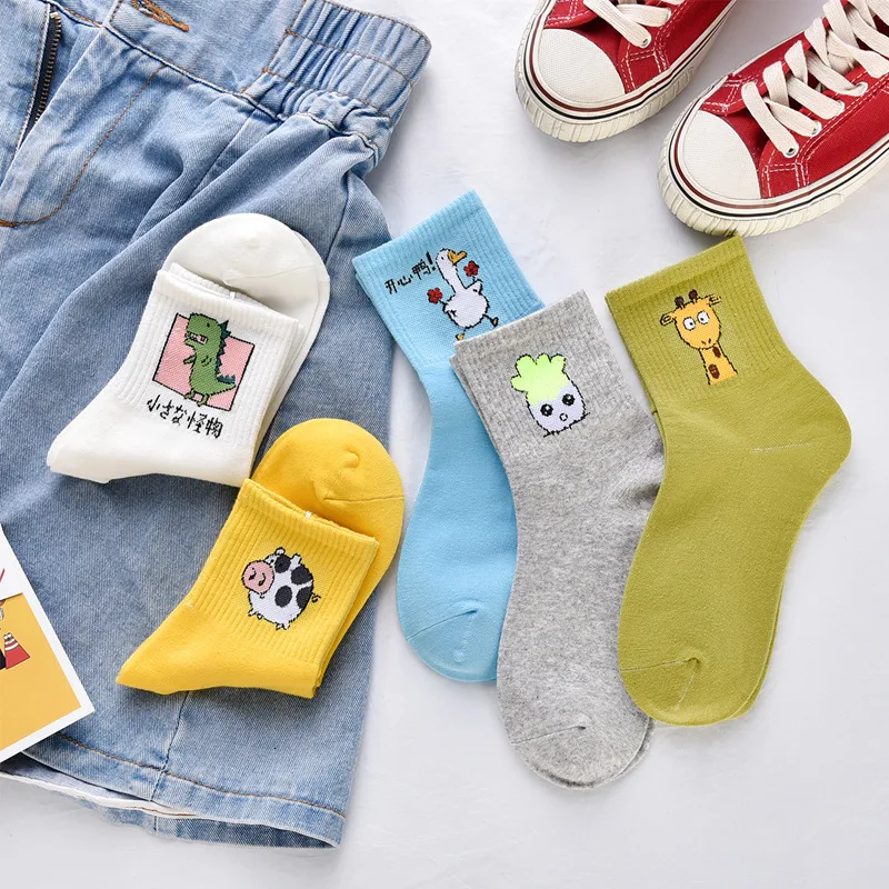 5 пар/комплект женские хлопковые носки с рисунком|Носки| |