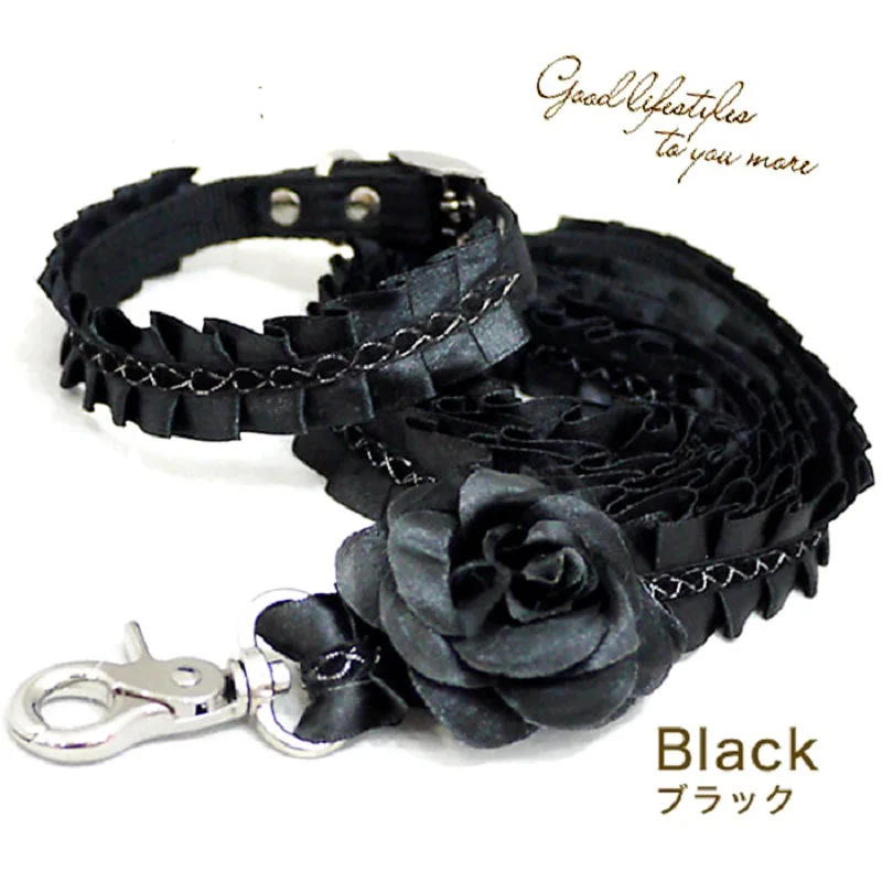 Free Shipping Princess Camellia Lace Adjustable Dog Collar Leash Pet Accessories Collier Yorkie Poodle Maltese Walking Holiday | Дом и сад