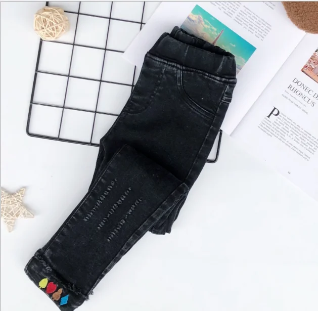 Зимние штаны для девочек джинсы подростков узкие брюки из плотного флиса детские