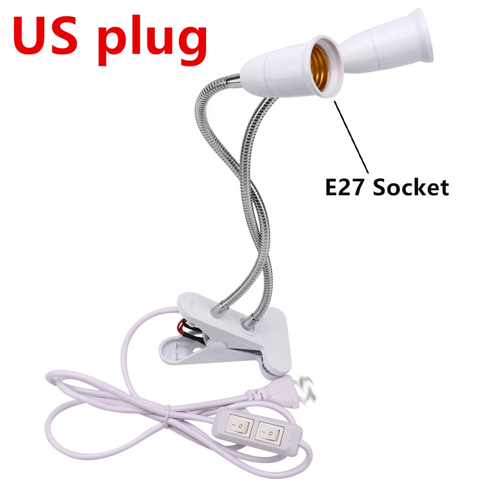 US plug Держатель, зажим для растений, лампа E27, база, гибкий держатель лампы, зажим для Светодиодный светильник для выращивания, двойная головка, с выключателем, для настольной лампы для растений - Испускаемый цвет: US plug