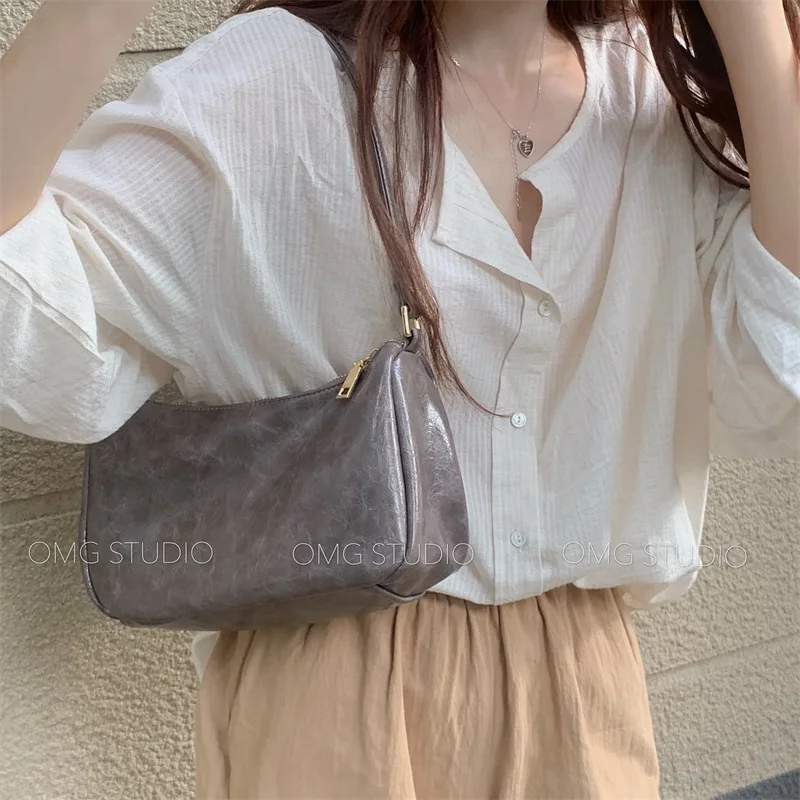 

Fashion Design Cool Girls Purse Handbags Tote Bag Soft PU Leather Women Baguette Armpit Bag Portable Ladies Small Shoulder Bags