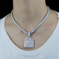 wholesale factory cheap price house charm pendant necklace with 5mm cz pave tennis chain necklace jewelry for women gift