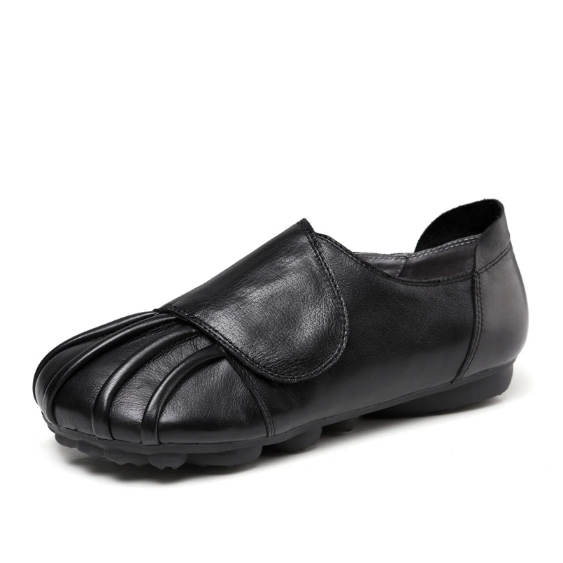 Лоферы женские из натуральной кожи повседневные мягкие удобные туфли с круглым