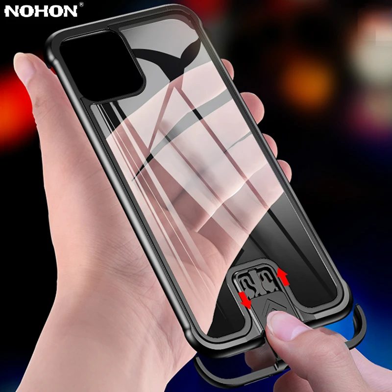 

NOHON New Push-pull Phone Case Cover For iPhone 11 Pro Max XS XR X 7 8 Plus Tempered Glass Metal Frame Phone Cases Back Shell