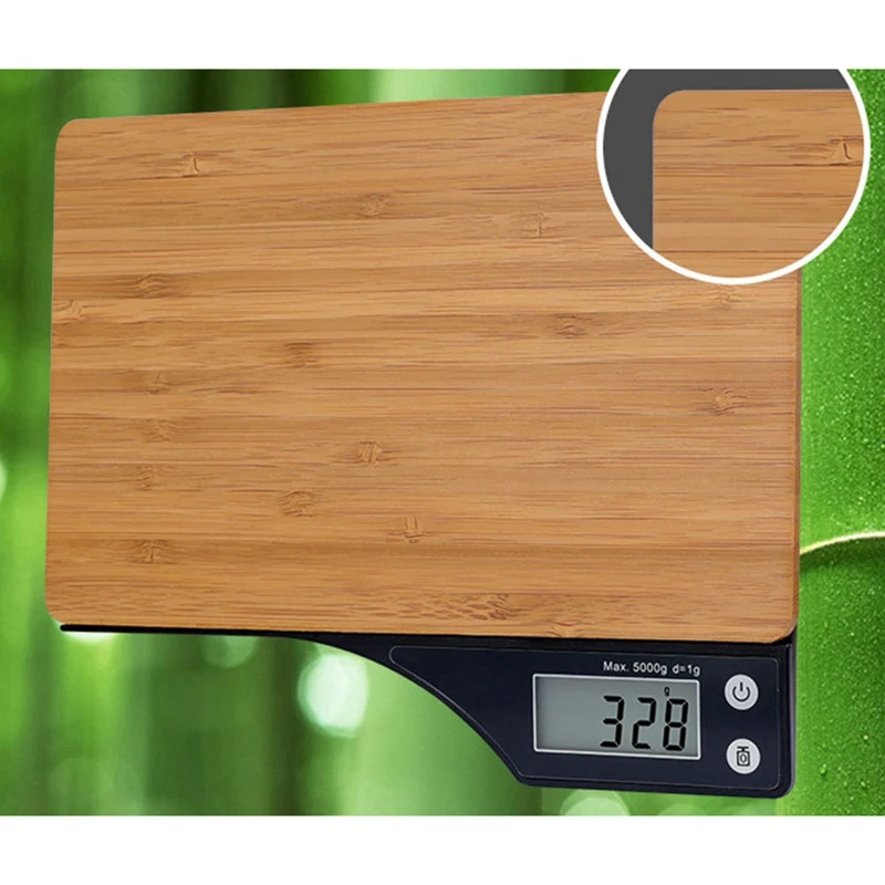 B&aacute;scula de cocina de bamb&uacute;, balanza ambiental de madera para alimentos, b&aacute;scula electr&oacute;nica LED para el caf&eacute; del hogar, b&aacute;scula para hornear 5KG/1G-1