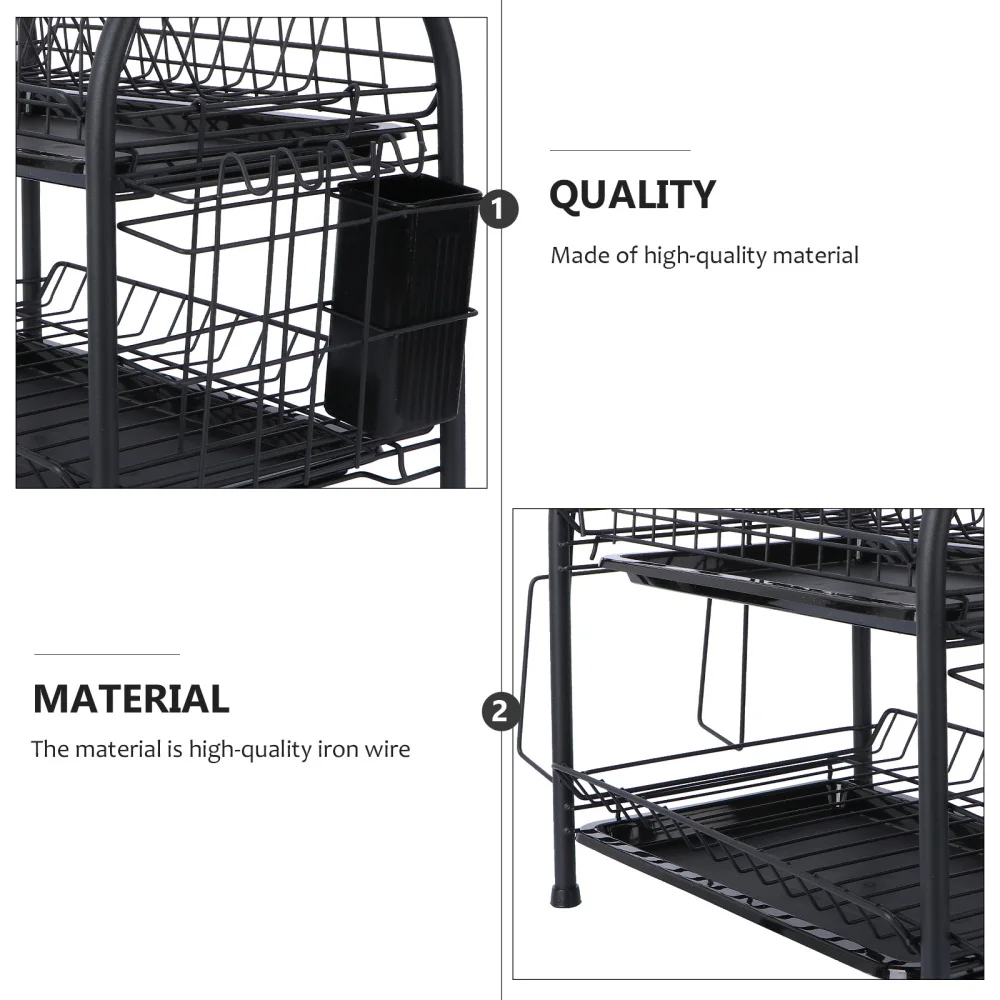 

1Pc Multi-layer Bowl Rack Floor Draining Rack Kitchen Dish Storage Shelf (Black)