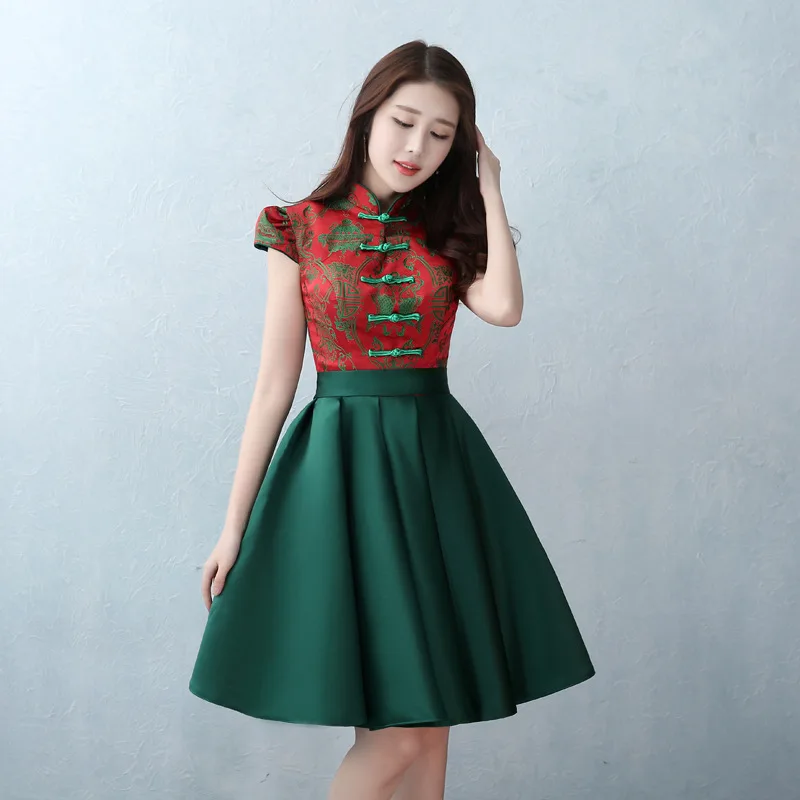 Женское платье подружки невесты пикантное традиционное китайское с коротким