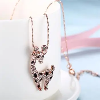 

Rose Gold Giraffe Pendant Czech Diamond Necklace N522 designer charms rhinestone pendants