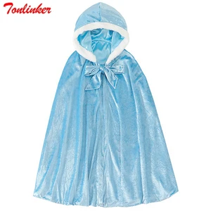 Зимняя Вельветовая Длинная накидка принцессы для девочек, модная Вельветовая накидка в пол синего и желтого цвета с капюшоном, детская шаль, накидка, одежда