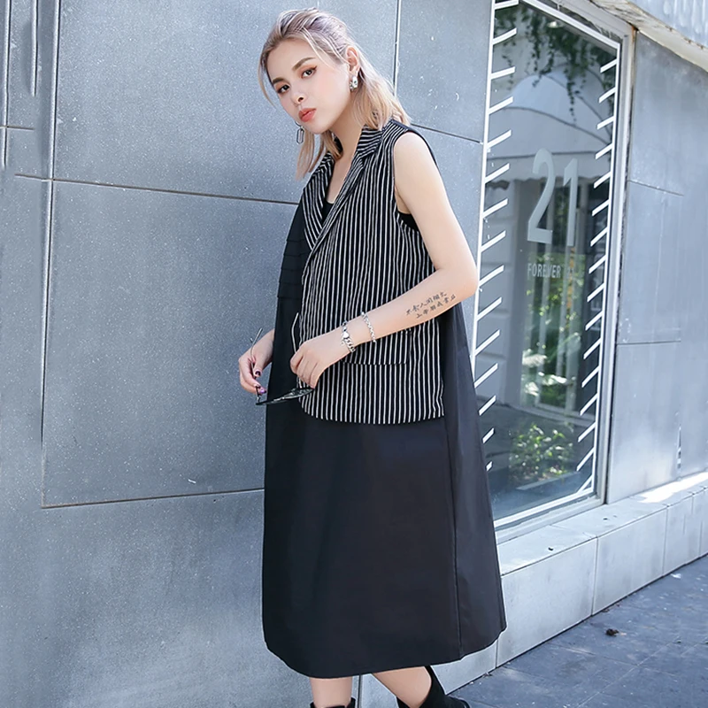 Женское платье средней длины XITAO Полосатое лоскутного покроя в Корейском стиле с