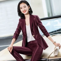 2021 spring leisure long sleeve wine red coat and trousers two piece office suit womens professional suit office suit work suit