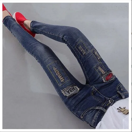 

Woman Jeans Pants Winter Pencil Pants Stretch Ripped Embroidered Long Pants