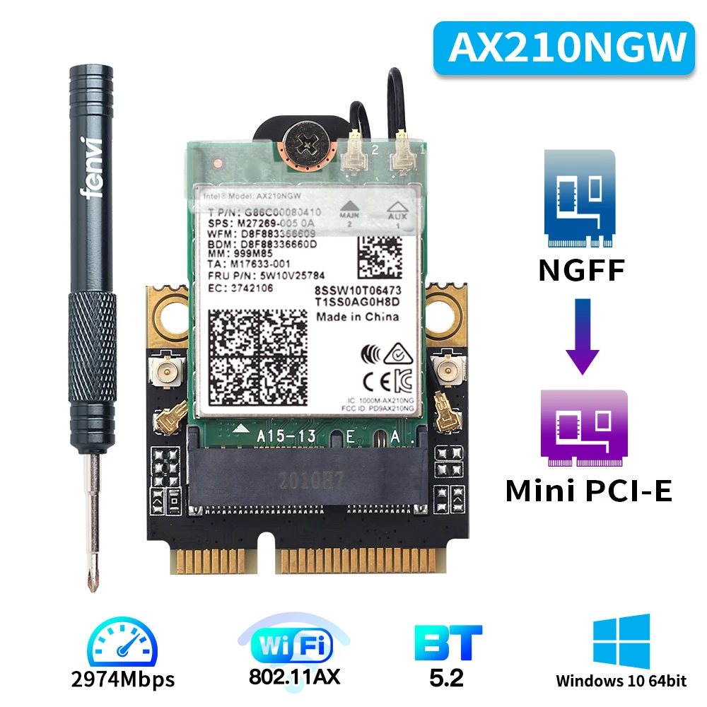 Адаптер Wi Fi M.2 Mini PCI E Intel AX200 AX210 2974 Мбит/с Bluetooth 5 2 6E карта AX210NGW 9260 Window 10|Сетевые карты|