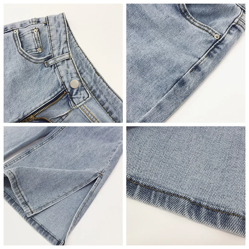 

2021 Spring Flare Jeans Women Denim Pants Mid Waisted Slit Leg Vintage Streetwear Bell Bottom Fashion Cut Out Mom Jeans Mujer