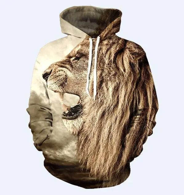 

CNUUIKOOEK Sweatshirts Men's 3D New Style Lion Printed Hooded Pocket Pullover Hoody Fashion Hooded Men's Hoodies