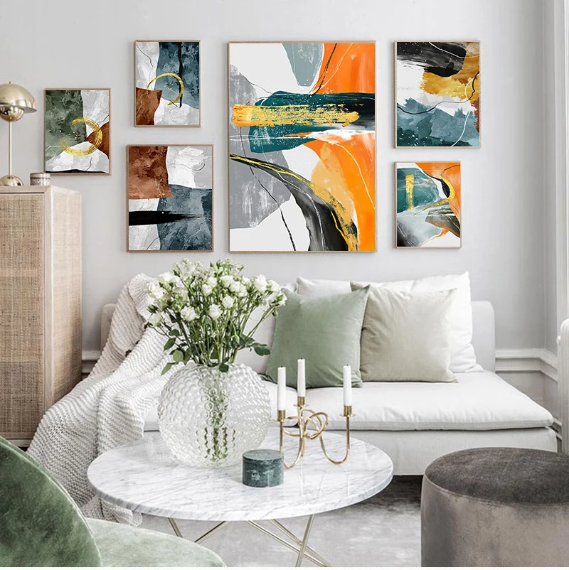 

Watercolor Abstract Gold Foil Canvas Poster Print Modern Golden Wall Art Picture for Living Room Bedroom Scandinavian Home Decor