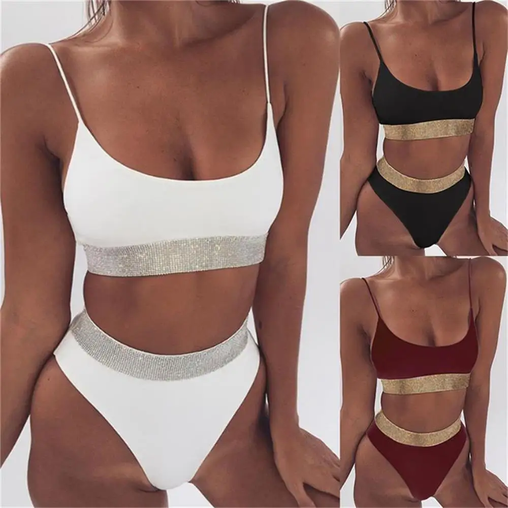 Сексуальные бикини с эффектом пуш-ап треугольный однотонный купальник 2021 низкой