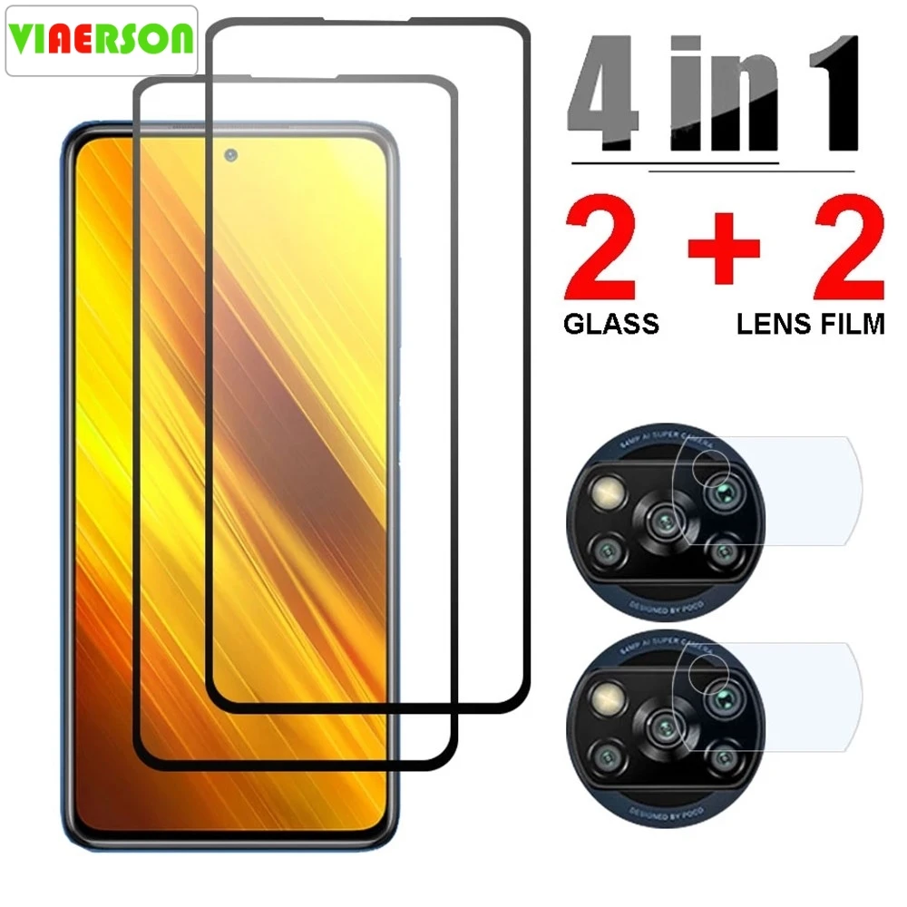 4 в 1 закаленное стекло для Xiaomi Poco X3 M3 M2 F2 X2 Pro NFC Защитная пленка объектива камеры