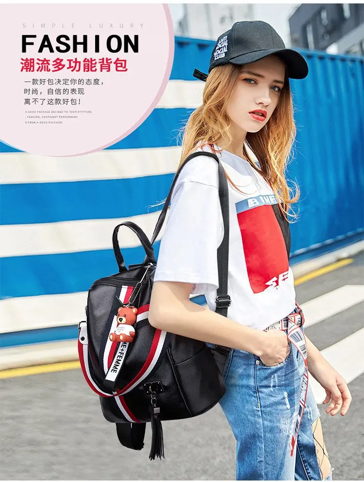 

New Fashion Ribbon Pendant Dual Purpose Backpack Women's Bag
