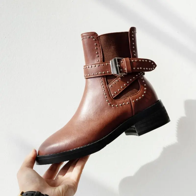 Taoffen/женские ботильоны в британском стиле из натуральной кожи с пряжкой ретро