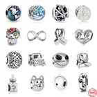 Браслет и ожерелье из серебра 2021 пробы, с изображением кота, собаки, Дельфина, черепа