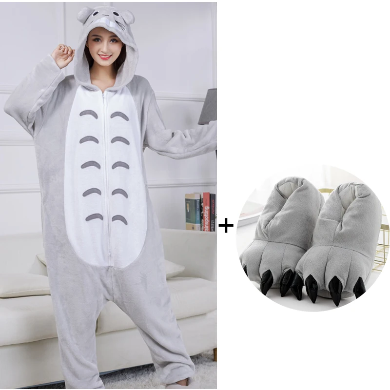 Totoro кигуруми пижамы Мультяшные ползунки для взрослых с двойной молнией цельные