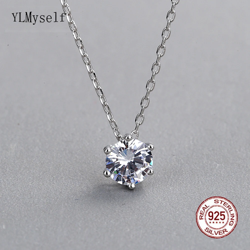 

Real 925 Silver Pendant With 6MM Sparkly Zircon 42 cm Chain Pretty Choker OL Accessories Fine Jewelry For Women