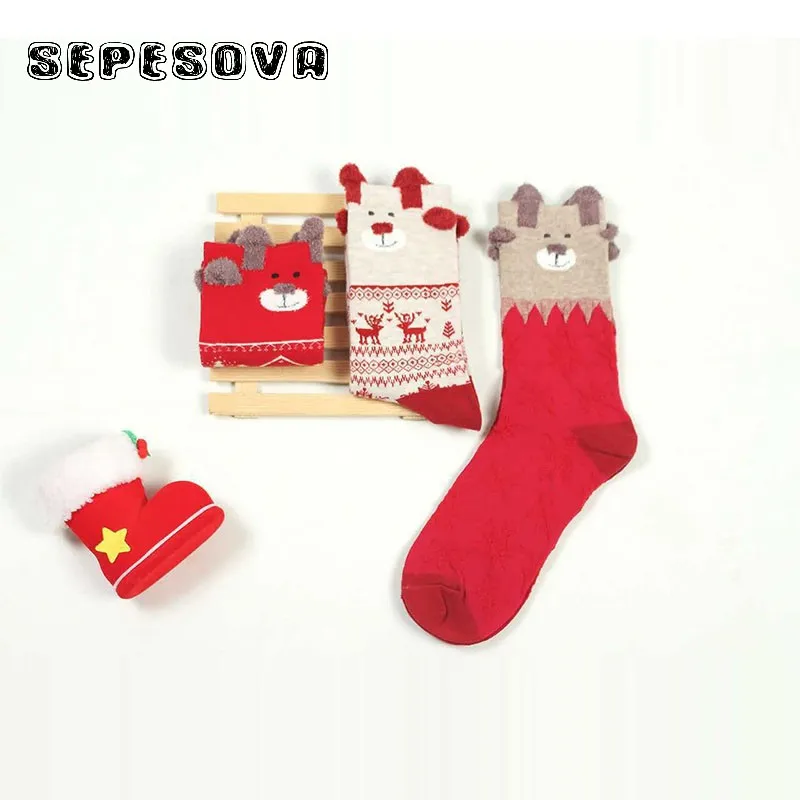 

Red Christmas Socks Winter Fashion Thermal Geometric Short Women Cute Female Warm Harajuku Cotton Snowflake Pattern Sports Sox