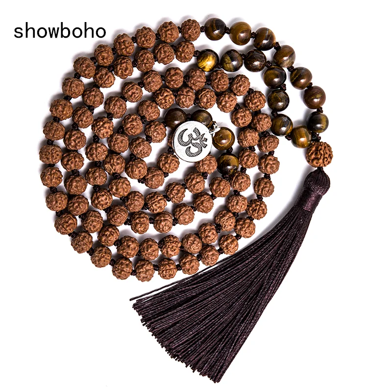 Оригинальное ожерелье с желтыми тигровыми глазами Rudraksha узлом 108 Mala набор