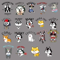 funny alphabet animal husky anime bulldog stripe print t shirt heat transfer patch hot stamping washable vinyl diy patch