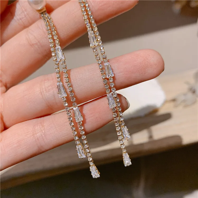 Роскошные женские серьги-капли стразы 925 серебро корейские ювелирные серьги для