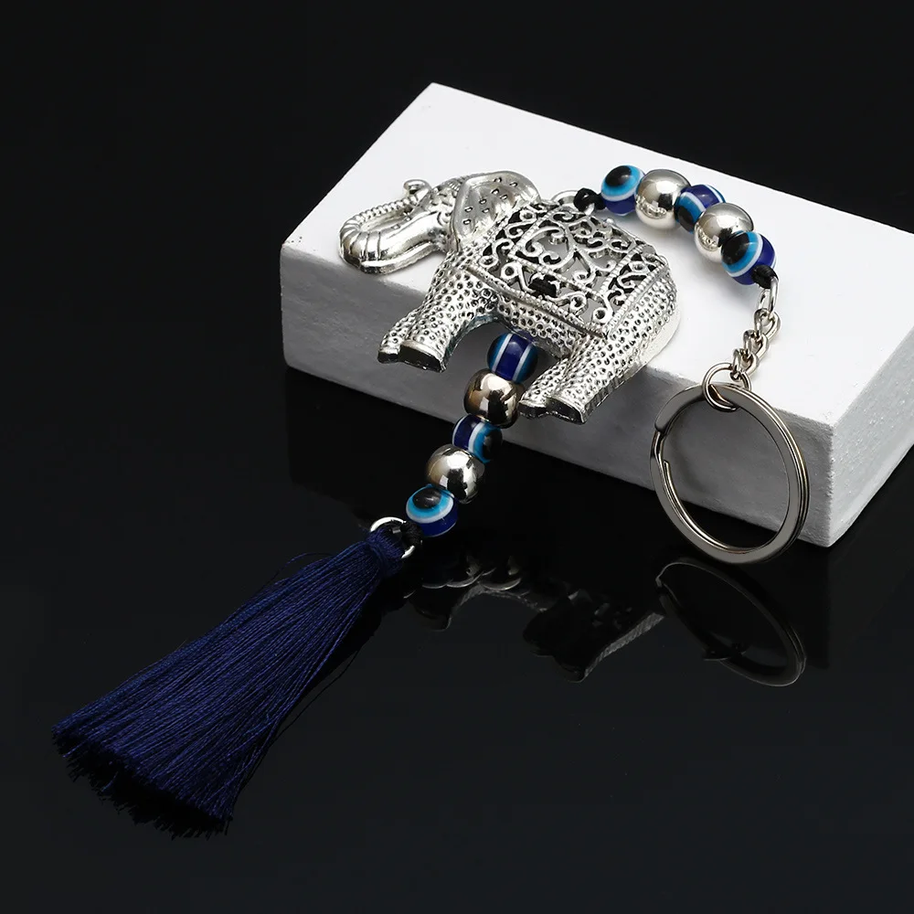 В винтажном стиле с изображением слона и Синий Зло брелок для ключей в форме