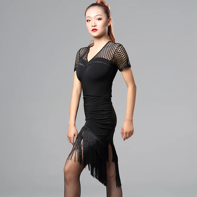 2019 новое платье для латинских танцев женское сексуальное с коротким рукавом