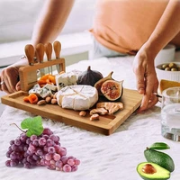 bamboo cheese board cutlery knif set cutting board cooking with cheese knives steel scoop tools slicer cut fork r0r1