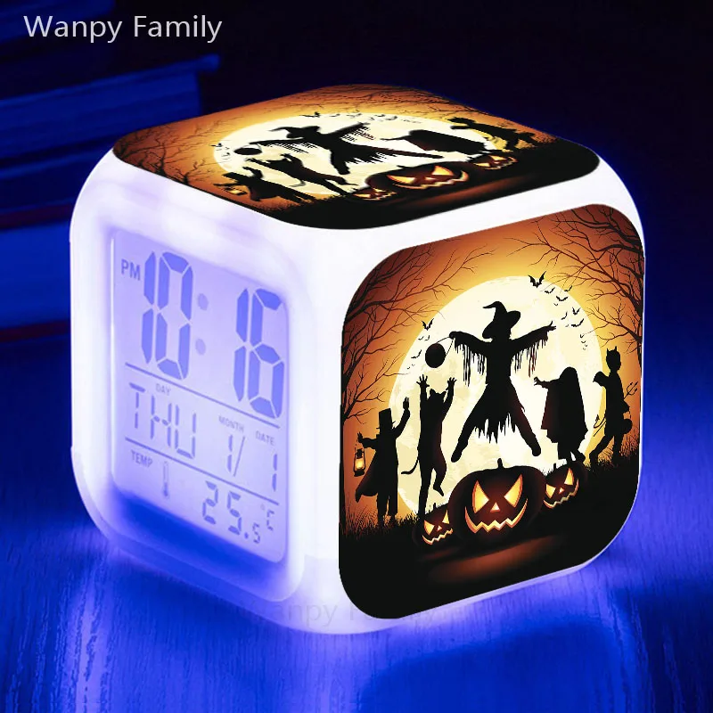 Ghost Festival Bat Halloween Alarm Clock LED Big Screen Digital Kids Gift 7 Color Glowing Multifunction Desktop | Дом и сад