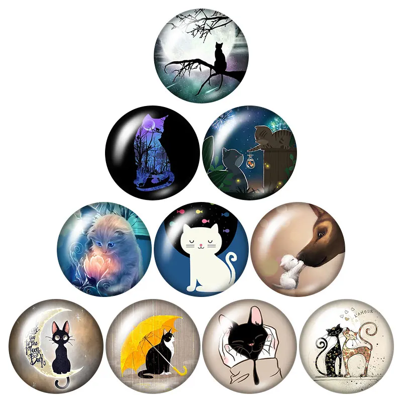 С милым рисунком кота любимого питомца 18 мм кнопки 10 шт. круглые фото кабошоны