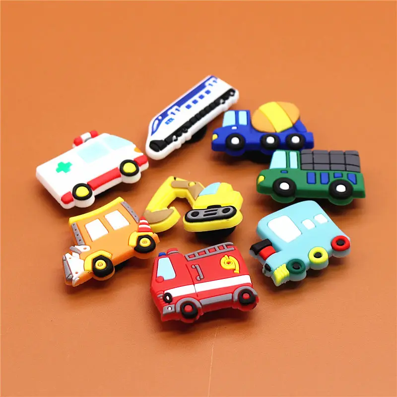 Single Sale 1pcs Shoe Charms Construction vehicles and Trains Shoe Buckle Accessories Shoe Decorations fit Croc JIBZ Kid's X-mas