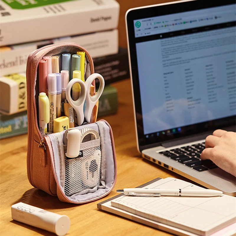 

Pen Bag Pen Bag Two-layer Foldable Stand Fabric Mobile Phone Stand Storage Bag Stationery Office School