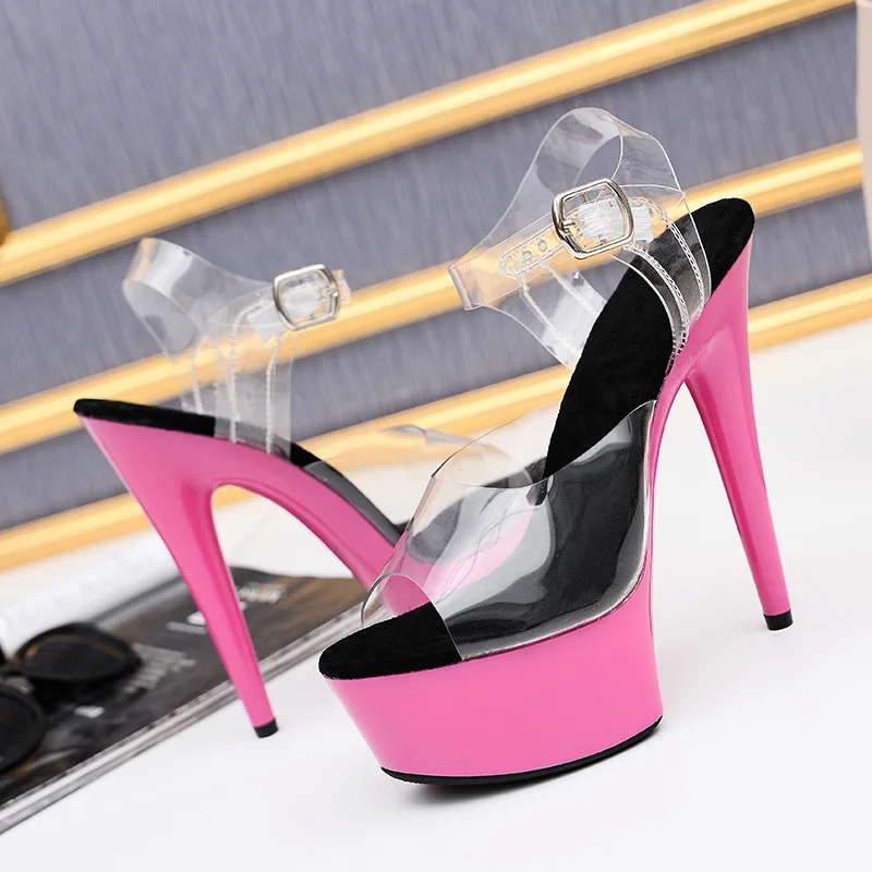 Leecabe Sexy 6 Inch High Heels 15CM Stripper Shoes with pink color platform for pole dancing or model show