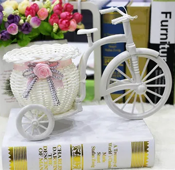 

New Handmade Flower Vase Rattan Bicycle Bike Flower Basket Home Garden Wedding Decor Flower Vase Pots Storage Container Gift