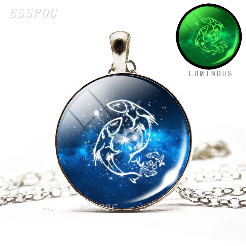 Светящееся в темноте ожерелье 12 дюймов стеклянный кабошон Овен либра таусс рак