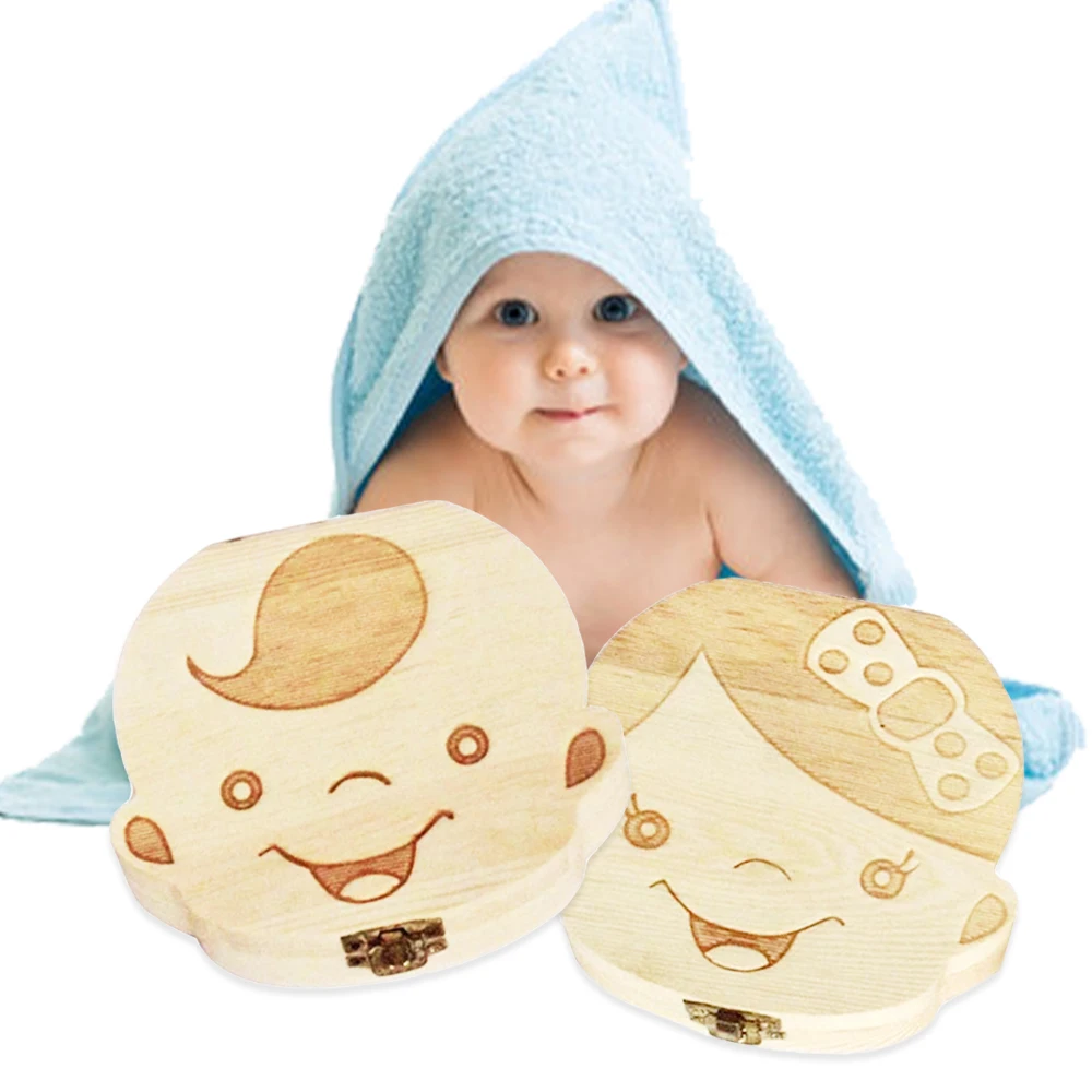 

Деревянная коробка для хранения зубов для малышей, английский/испанский/французский/русский зубы, органайзер для пупла и лануго, подарочные пакеты, сохранить