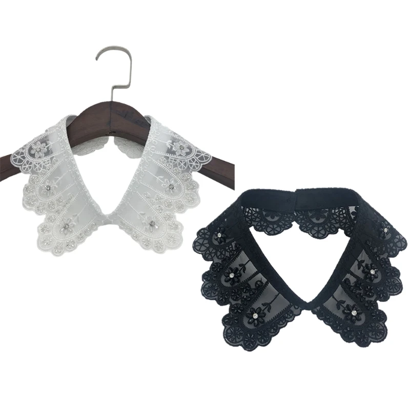 

Бисером туфли с цветами из стразов с оторочкой из ложный воротник рубашки съемный фальшивый воротник для взрослых Для женщин леди Стиль кол...