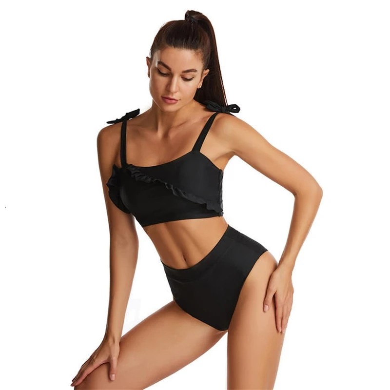 

Women's swimsuit 2021 Sexy Bikini Swimsuit women's European and American cross border high waist tight solid