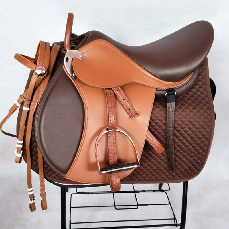 New British Integrated Saddle Double Belly Saddle Large Pony Saddle Racecourse Equestrian Saddle