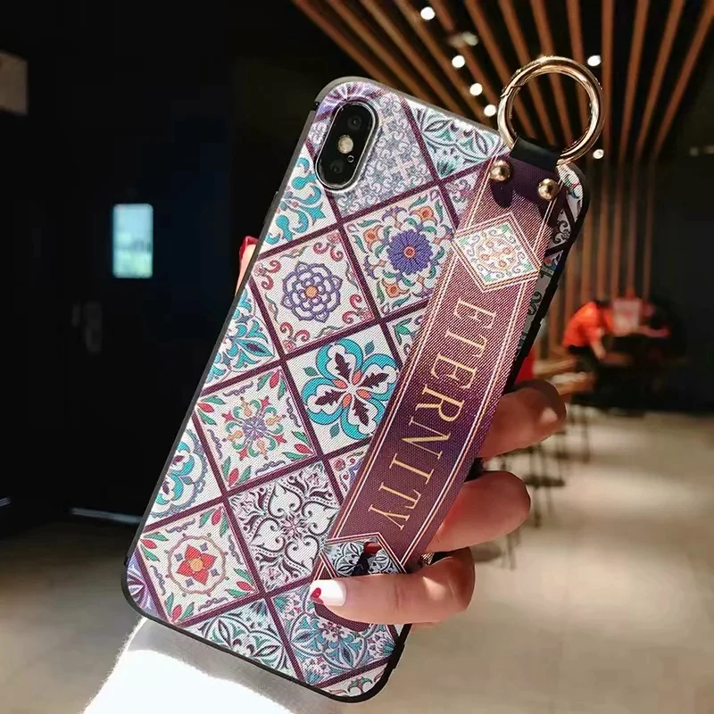 Ремешок на запястье Чехол для iPhone 7 8 X экзотический абстрактный мягкий чехол из