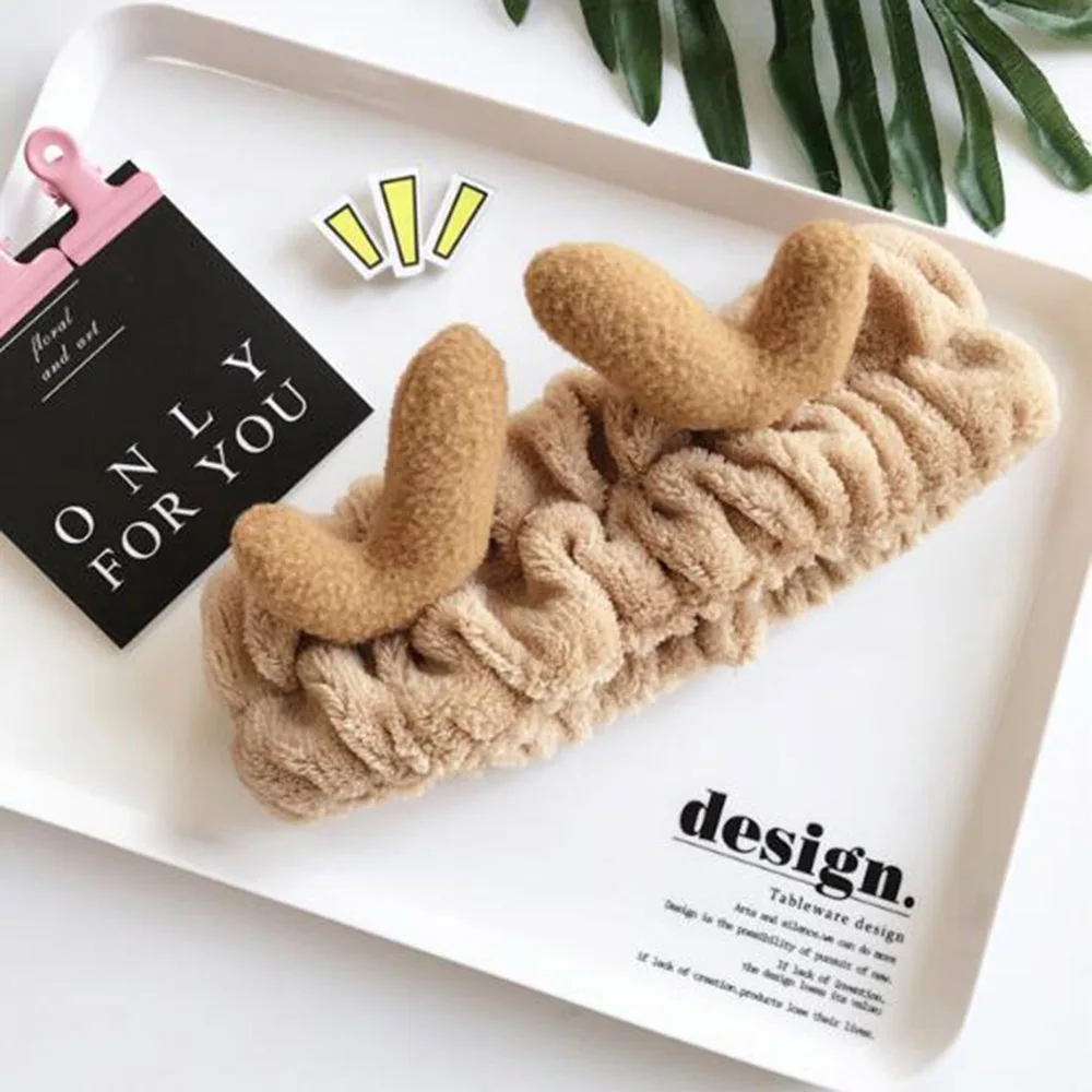 

Cute Elk Horns Headband Women Girls Coral Fleece Hair Clasp Hairband Christmas Day Styling Hair Accessories