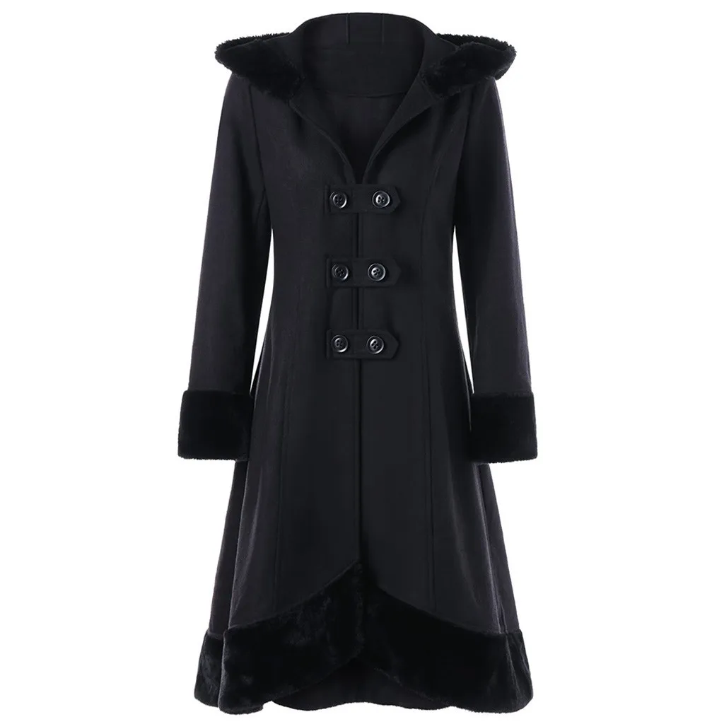 

2019 New Fashion Gothic Vintage Mid-long Trench Coat Women Black Slim Belt Cloak Mujer Windbreaker Female Abrigos Brazil#J30