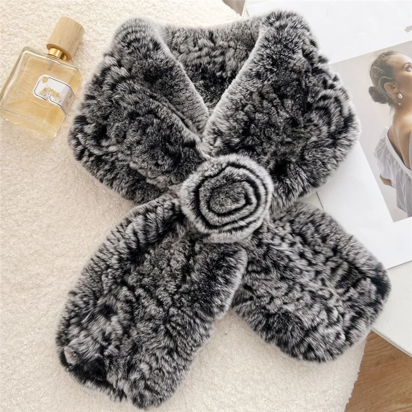 Настоящий мех кролика шарф женский зимний теплый пушистый воротник вязаные